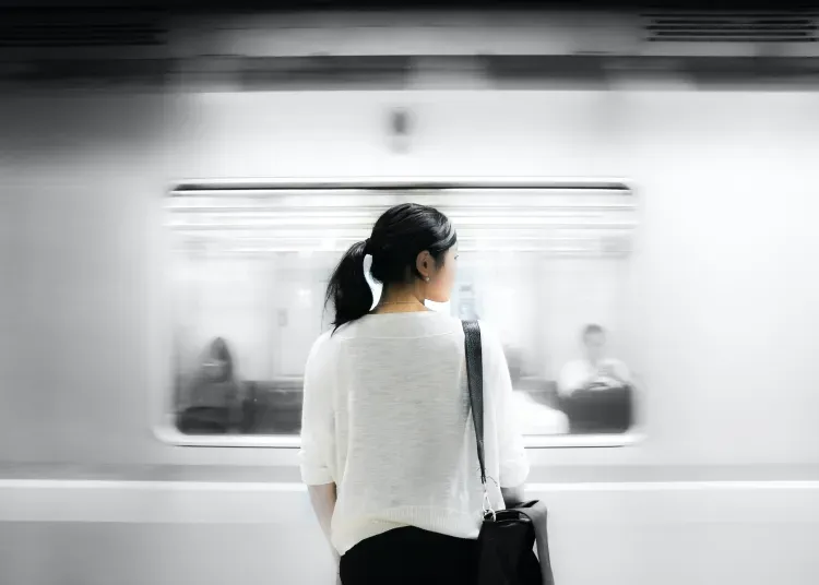 Portrait of Japanese woman on subway